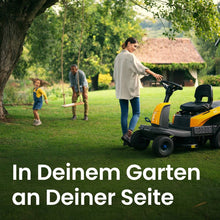 Laden Sie das Bild in den Galerie-Viewer, Stiga Akku-Aufsitzmäher Swift 372e mit 4 x 5 Ah Akkus und 1 x Ladegerät